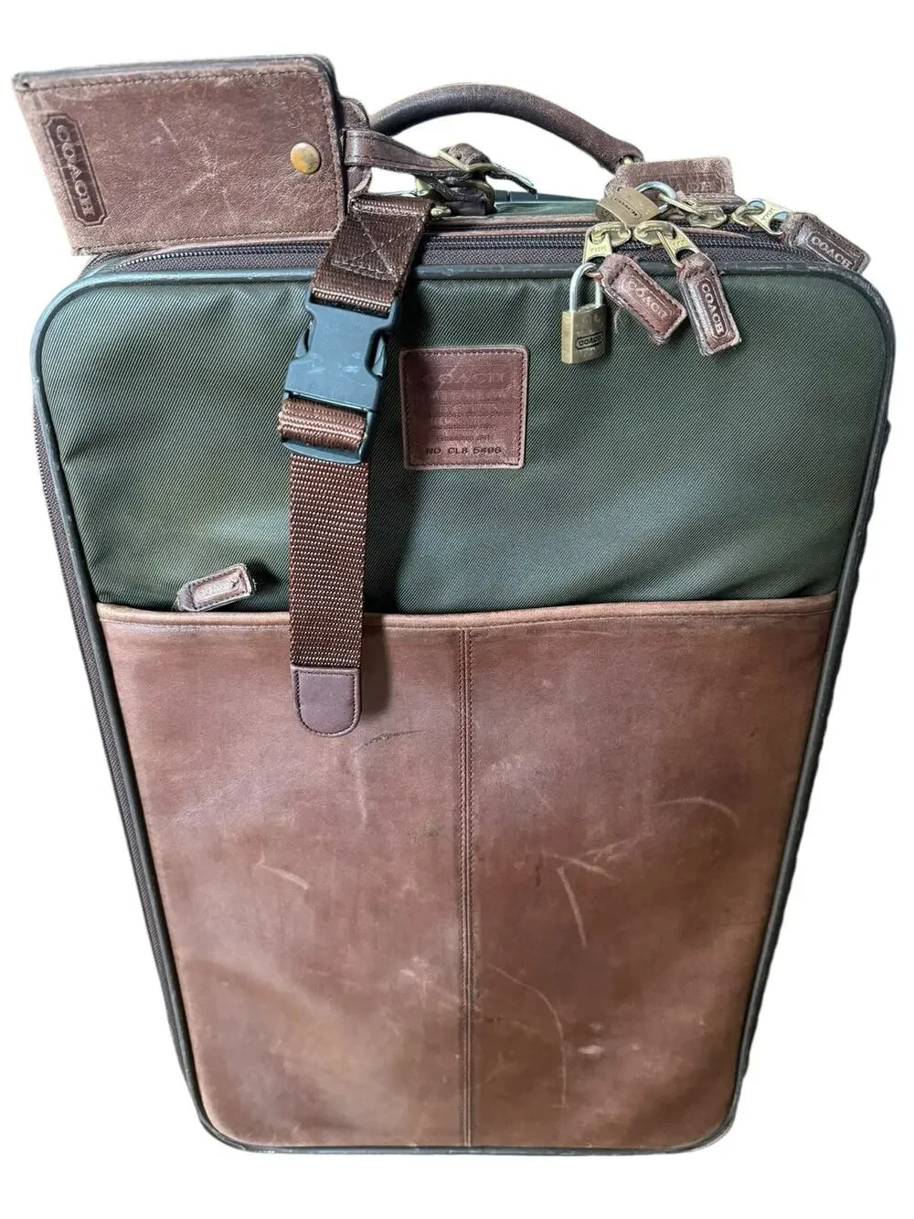 Vintage Coach 5496 22” Green Brown Leather Canvas Rolling Garment Bag USA